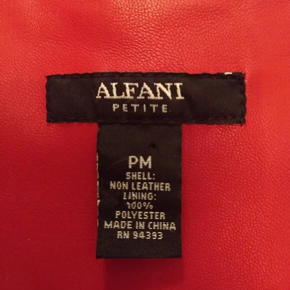 Red Faux Leather Pleather Jacket Collarless Ruffle Sleeve Alfani Petite Medium - Picture 2 of 10